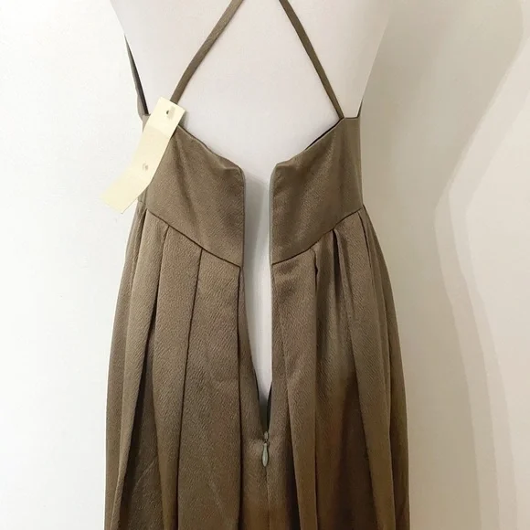 HELEN WANG VINTAGE BRIANNA SHIMMER OLIVE GREEN BRONZE SLEEVELESS MINI DRESS - Picture 5 of 8